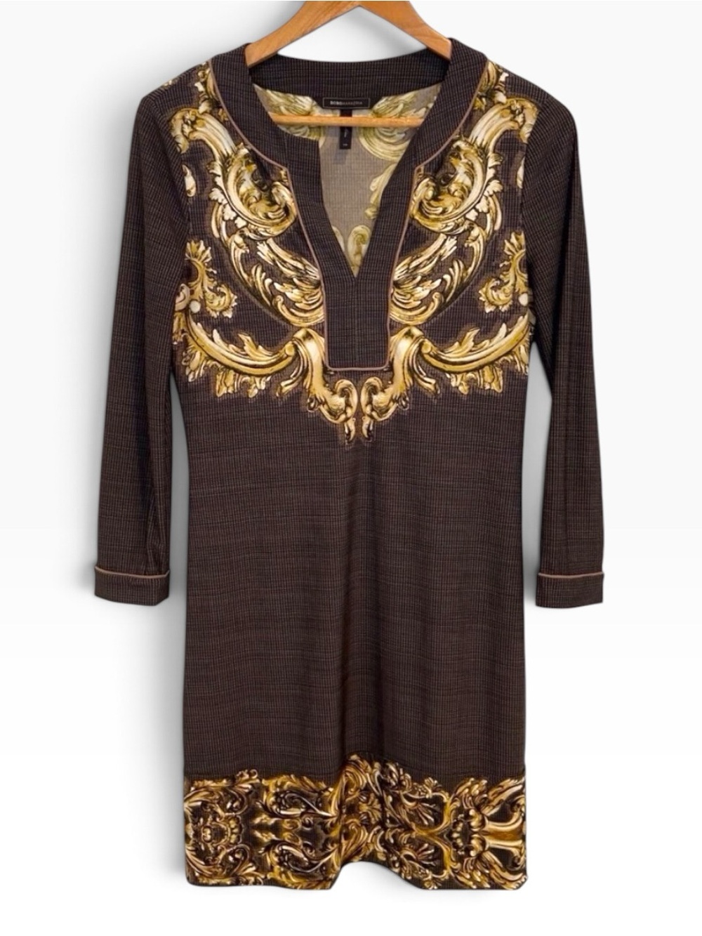 BCBGMaxAzria tunic dress Hayden style knit city shift dress jersey knit print XS